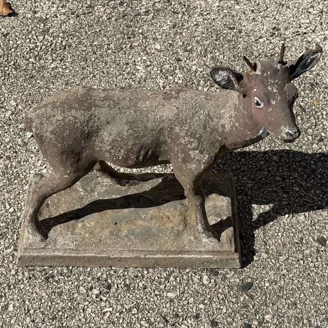 Mid 20th Century Vintage French Standing Deer Small 19" Cement Concrete Stone Garden Statue For Sale - Image 5 of 16