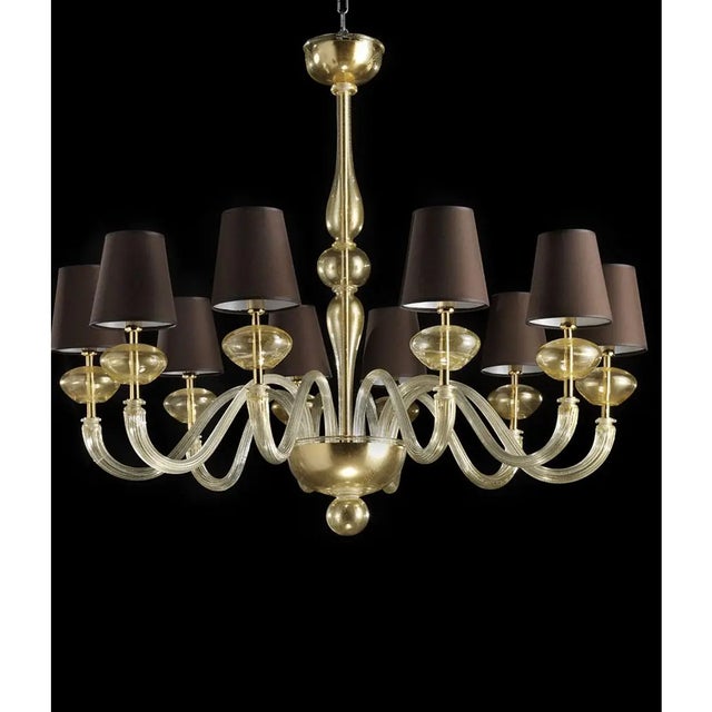 Contemporary Modern Gold Murano Glass Chandelier in Contemporary Style For Sale - Image 3 of 7