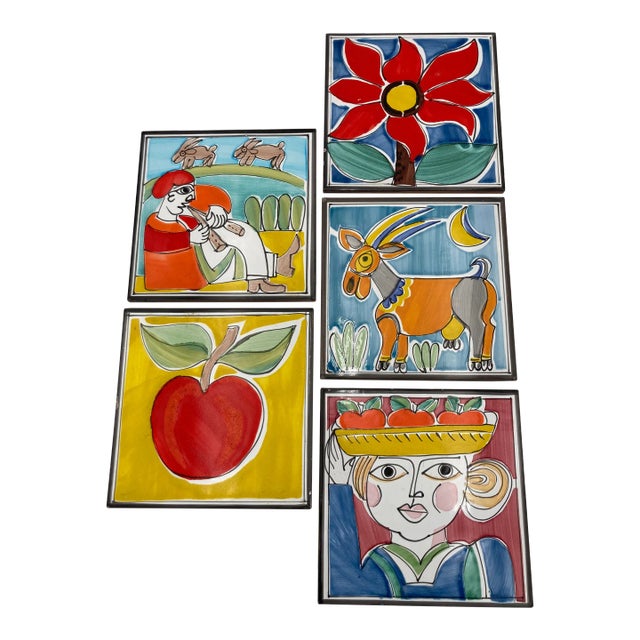 Vintage Italian Semigres Abstract Tiles- Set of 8 For Sale