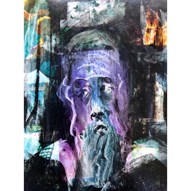 Modern Modernist Rabbi Mixed Media Painting on Newsprint Spertus Museum Deaccession For Sale - Image 3 of 7