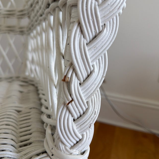 Wood Vintage White Wicker Rocking Chair For Sale - Image 7 of 12