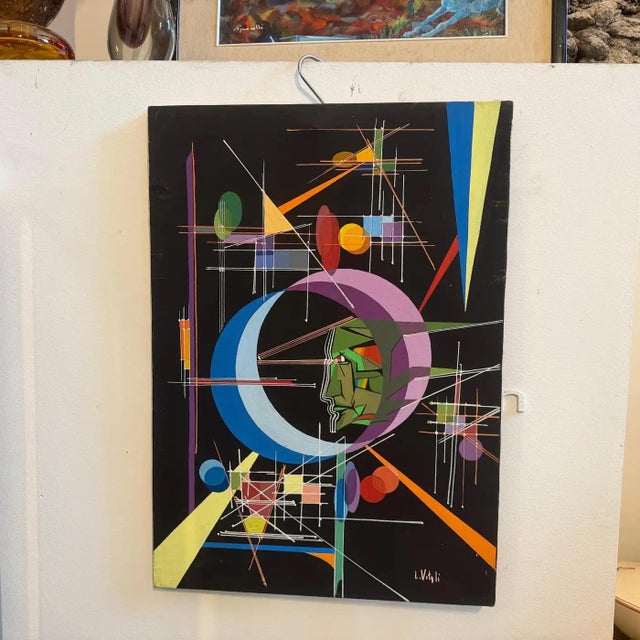 A 1980s Kandinsky Style Futurist Abstract Italian Oil Painting by Libero Vitali For Sale - Image 10 of 16