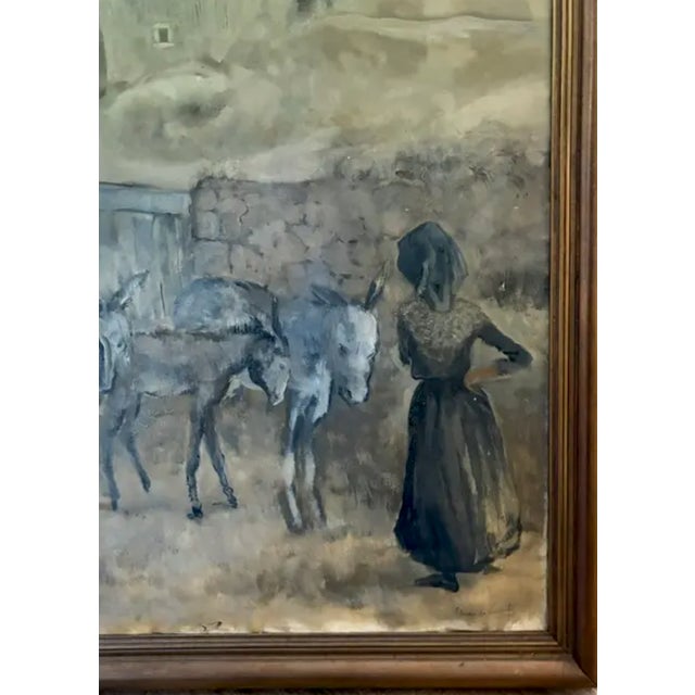 Gray Large Mid Century Spanish Oil on Canvas Painting - Tres Burros, Signed and Dated For Sale - Image 8 of 13