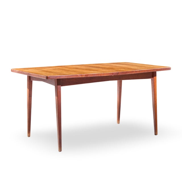 Jens Risom Mid Century Walnut Surfboard Expanding Dining Table With 2 Leaves For Sale In Chicago - Image 6 of 13