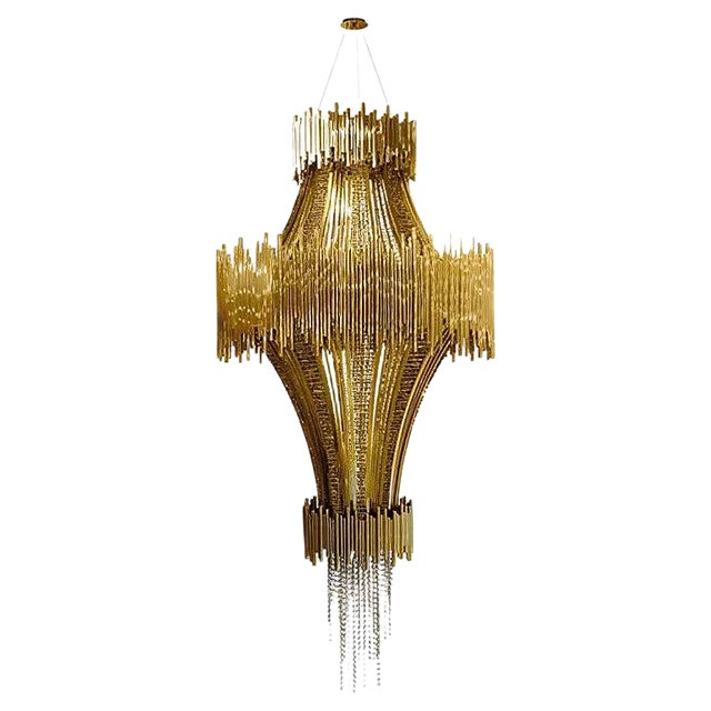Chandelier In Brass With Swarovski Crystal For Sale
