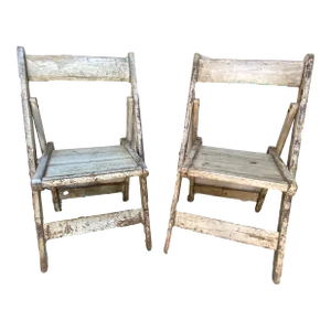Pair of Vintage Gray Painted Folding Chairs