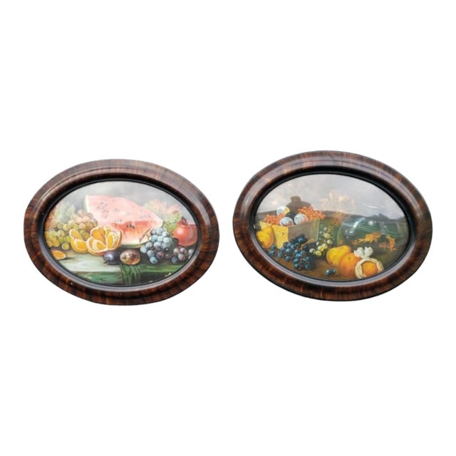 Pair of Antique Oval Tiger Wood Frames With Convex Bubble Glass, a Pair, C.1890s For Sale