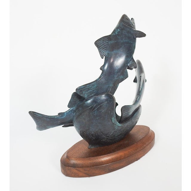 Wood 1989 Jacques and Mary Regat Bronze Salmon Sculpture For Sale - Image 7 of 11