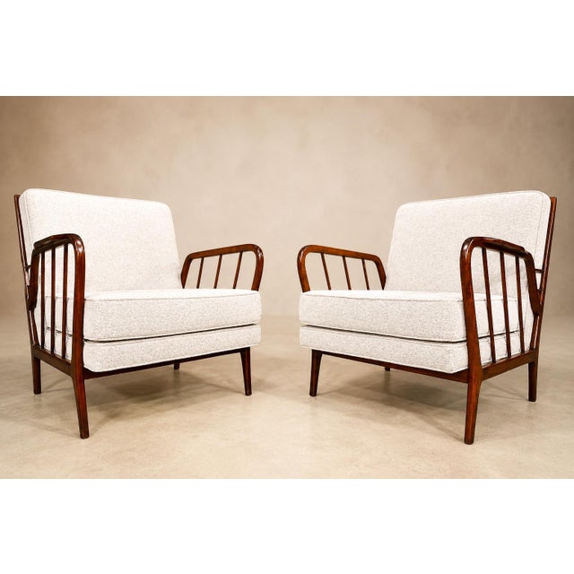 Mid-Century Modern Mid-Century Brazilian Armchairs by Rino Levi, Hardwood & Bouclé, 1960s For Sale - Image 3 of 18