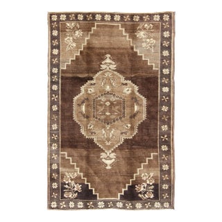 Mid 20th Century Vintage Brown Turkish Rug With Geometric Design in Various Brown Colors For Sale