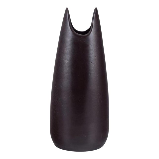 Ceramic Vase with Dark Brown Glaze by Mari Simmulson for Upsala Ekeby For Sale