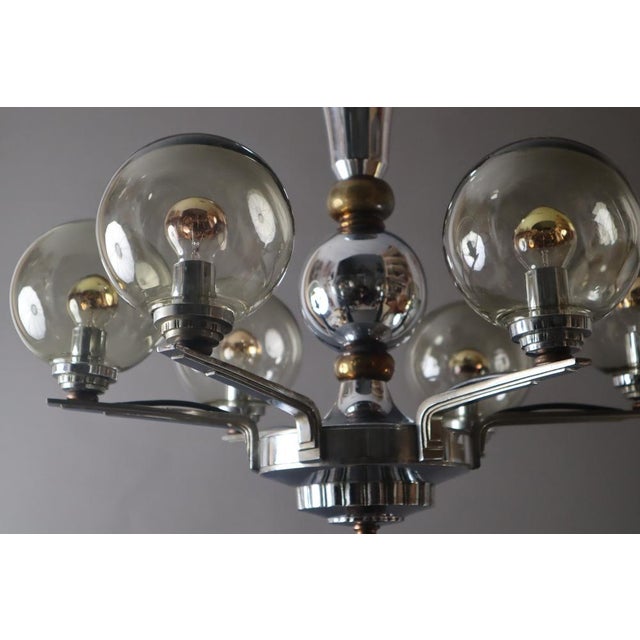 Art Nouveau Chandelier in Chrome and Brass, 1920s For Sale - Image 16 of 18