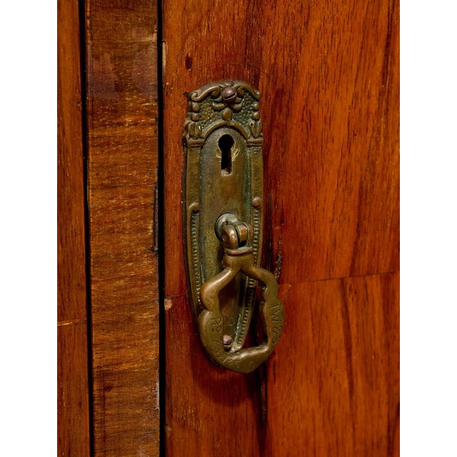 Amber Vintage Art Deco Burl Wood Wardrobe Armoire With Hand-Painted Botanical Doors For Sale - Image 8 of 9