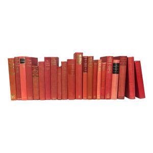 Decorative Books - Vintage Coral Books - Red and Pink Books by the Foot