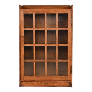 Stickley Style Mission Oak Arts and Crafts Bookcase Cabinet For Sale