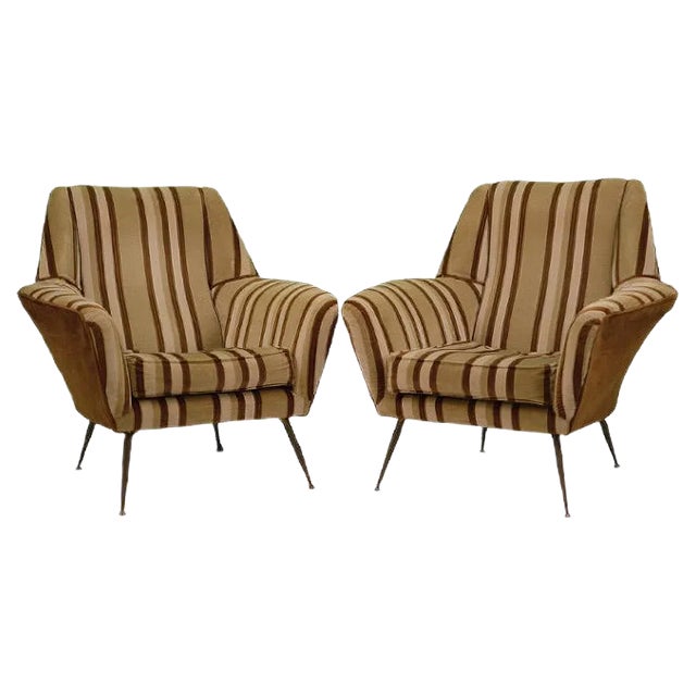 Set of Mid-Century Armchairs in Striped Velvet Attributed to Gigi Radice for Minotti, 1950s For Sale
