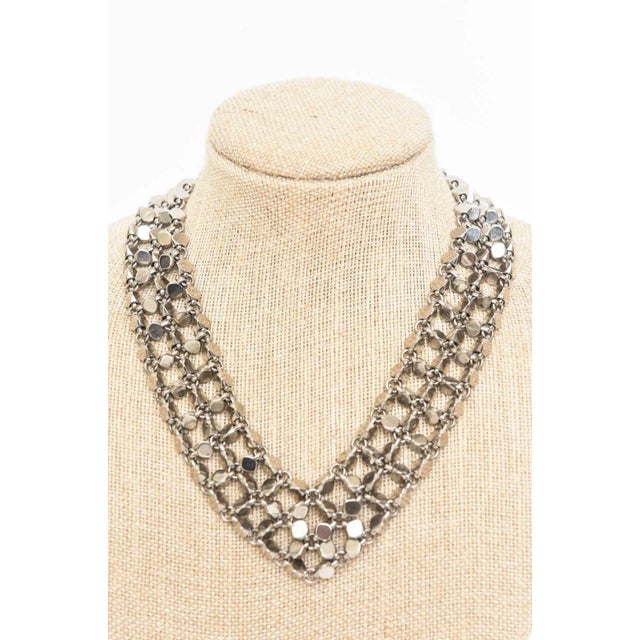 1990s Chanel Rock Stud Silver 3 Row Metal Link v Necklace Signed 1990's For Sale - Image 5 of 12