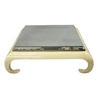 Vintage Chinoiserie Bone Lacquered Oriental Ming Style Mirrored Coffee Table For Sale