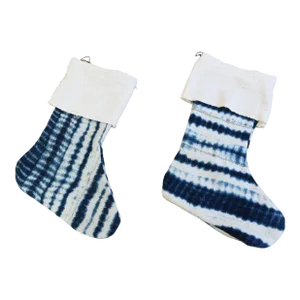 Blue & White One-Of-A-Kind African Textile Christmas Stockings, S/2