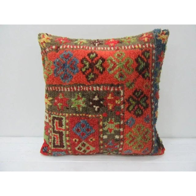 Turkish Vintage Kilim Orange & Green Decorative Pillow For Sale - Image 4 of 4