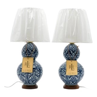 Large Blue and White Ceramic Table Lamps from Ralph Lauren, Set of 2 For Sale