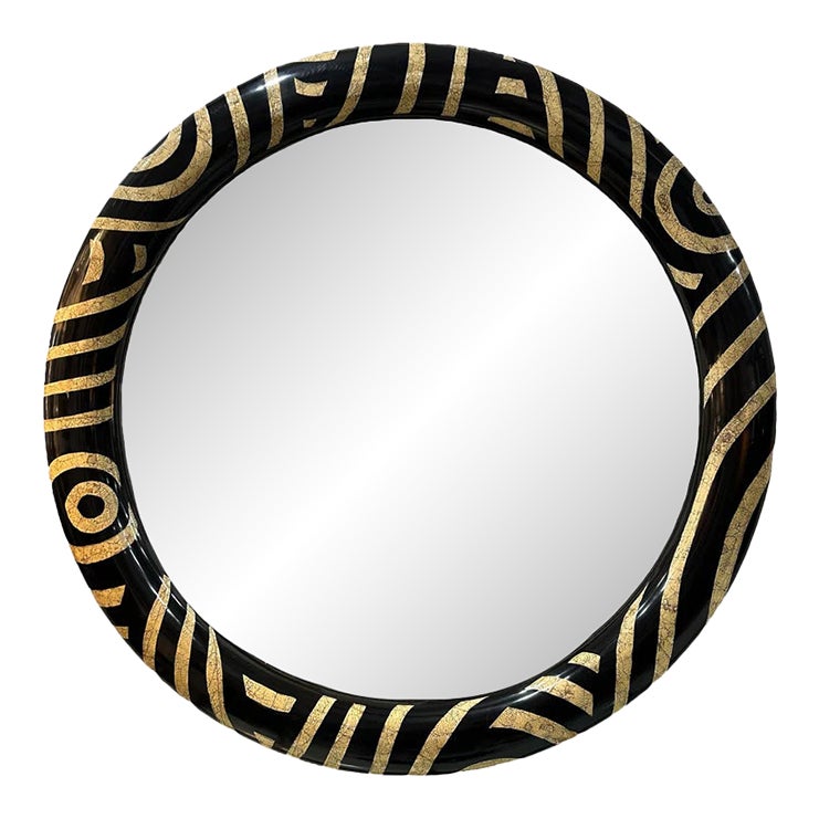 1970s Eggshell Inlay Wood & Lacquer Mirror | Chairish