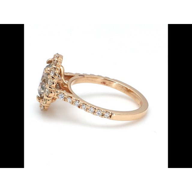 Gold Bochic “Vintage” Fancy Chocolate, Greenish Diamond 18K Rose Gold Halo Ring For Sale - Image 8 of 13