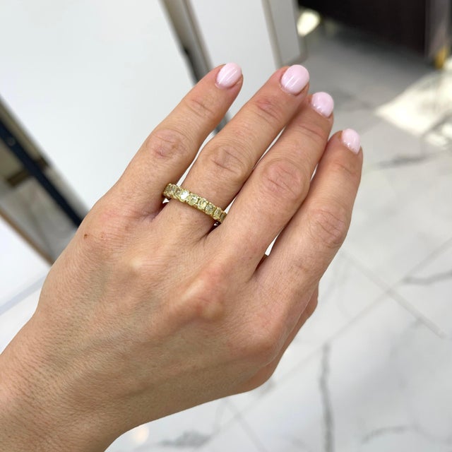 Metal Ladies 18K Yellow Gold Oval Yellow 2.33ct Diamond Full Eternity Wedding Band Size 6 For Sale - Image 7 of 8