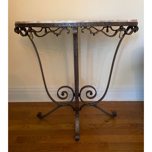French Art Deco Raymond Subes Style Wrought Iron and Marble Table For Sale In New York - Image 6 of 10