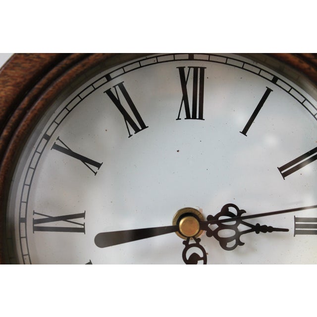 Vintage Quartz Traditional Style Leather Wrapped Wooden Mantel Clock For Sale - Image 14 of 16