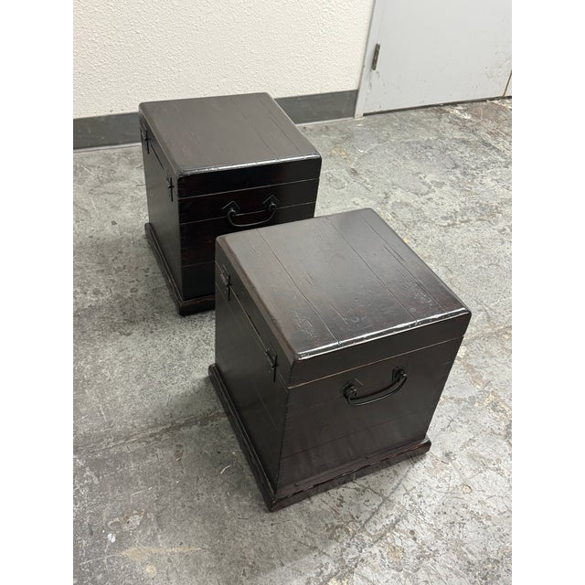 Pottery Barn Emmett Zen Brown Trunk Side Tables, Pair For Sale - Image 9 of 12