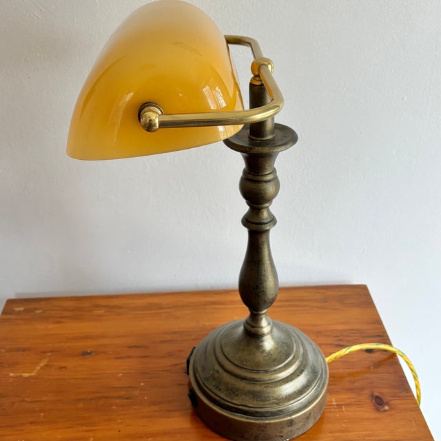 Art Deco 1980s Amber Glass Banker's Desk Lamp For Sale - Image 3 of 11
