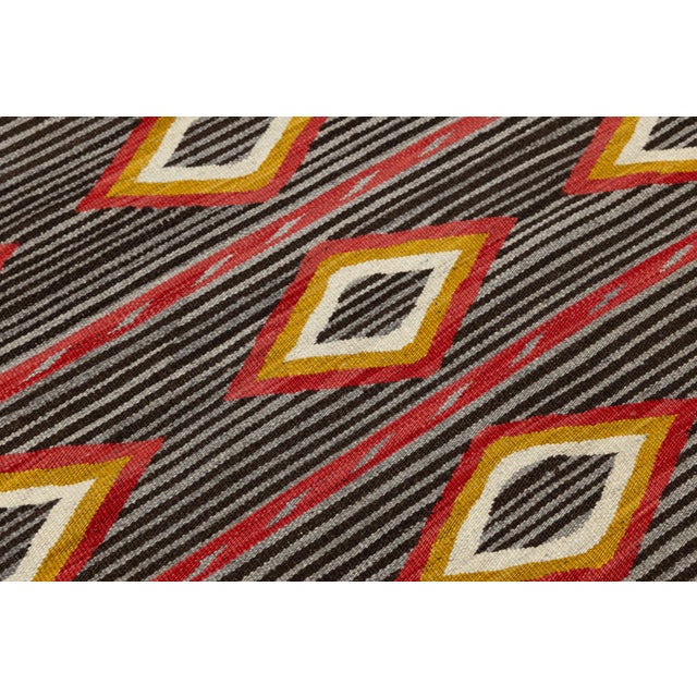 Charcoal Modern Navajo Inspired Wool Accent Rug in Crimson, Gold, and Charcoal 3x5 For Sale - Image 8 of 8