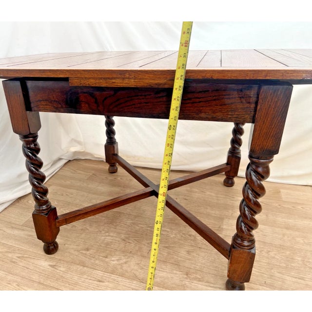 Antique Expanding Pub Kitchen Table Barley Twist Legs Quarter Sawed Tiger Oak For Sale - Image 10 of 14