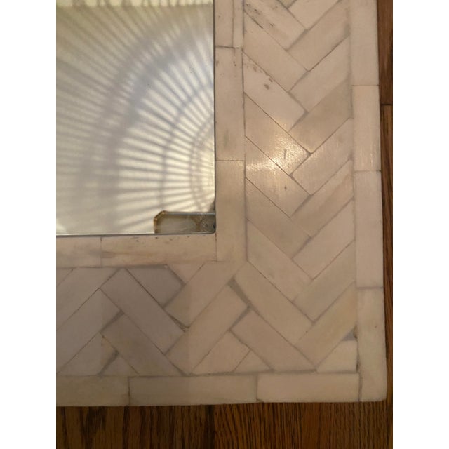 Off-white Contemporary West Elm Parsons Bone Inlay Wall Mirror For Sale - Image 8 of 12