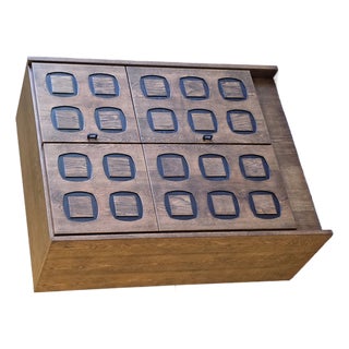 Brutalist Oak Cabinet with Patterned Doors, 1970s For Sale