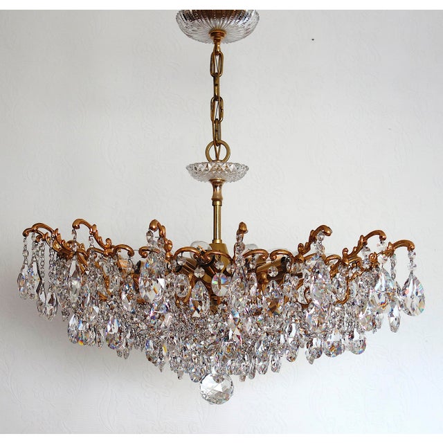 Mid-Century Modern Antique Palwa Brass Lead Crystal Chandelier from Palwa, 1950s For Sale - Image 3 of 17