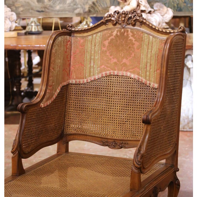 19th Century French Louis XV Carved Walnut Caned Chaise Lounge For Sale - Image 4 of 12