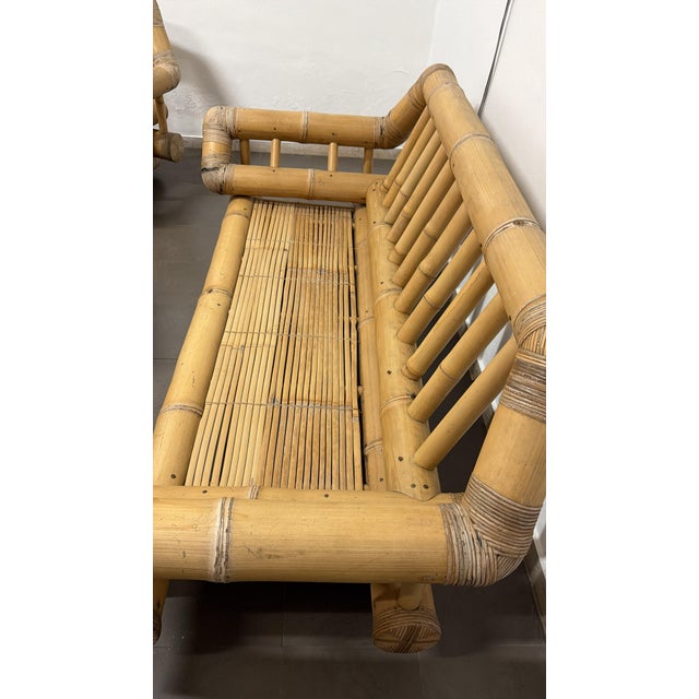 Bamboo Sofas, Armchairs and Coffee Table, 1970, Set of 4 For Sale - Image 4 of 11