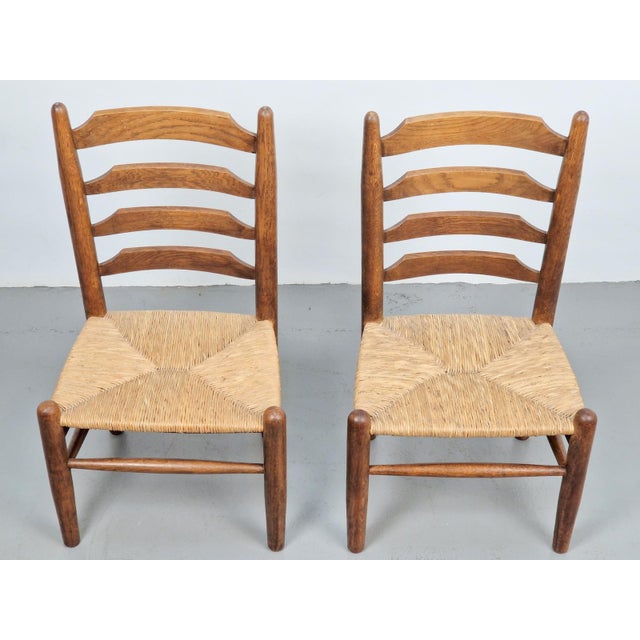Set of Brutalist Wood and Wicker Chairs in the style of Charlotte Perriand, 1960s, Set of 2 For Sale - Image 10 of 16