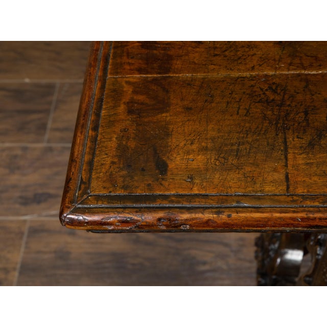 Italian 18th Century Baroque Walnut Fratino Console Table with Carved Foliage For Sale - Image 12 of 12