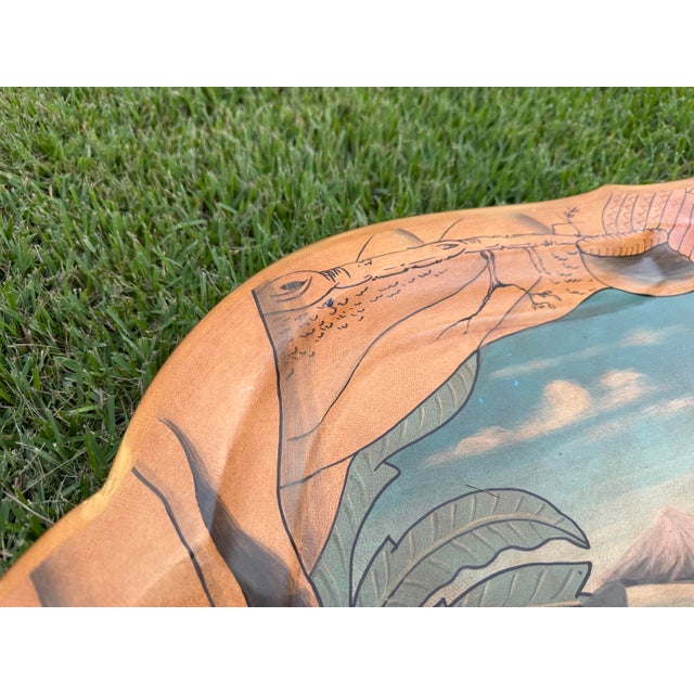 Vintage Hand-Painted Elephant & Indian Landscape Decorative Serving Tray For Sale - Image 9 of 12
