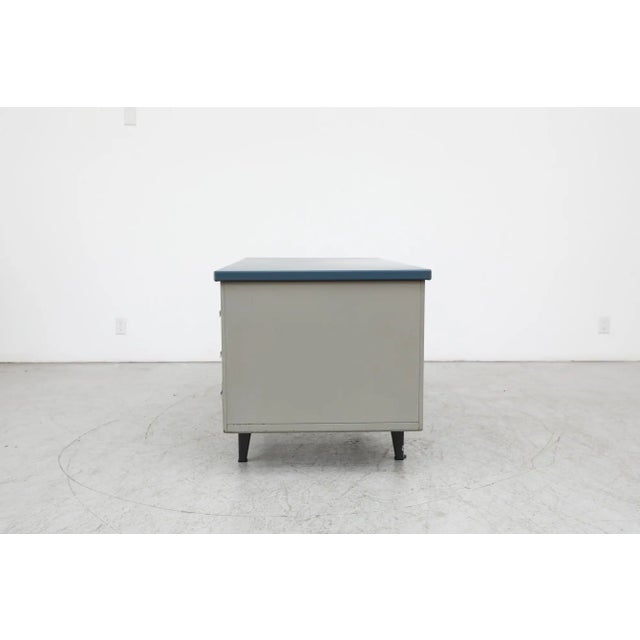 Blue Gispen Industrial "7804" Desk With Blue Drawer Fronts and Linoleum Writing Top For Sale - Image 8 of 13