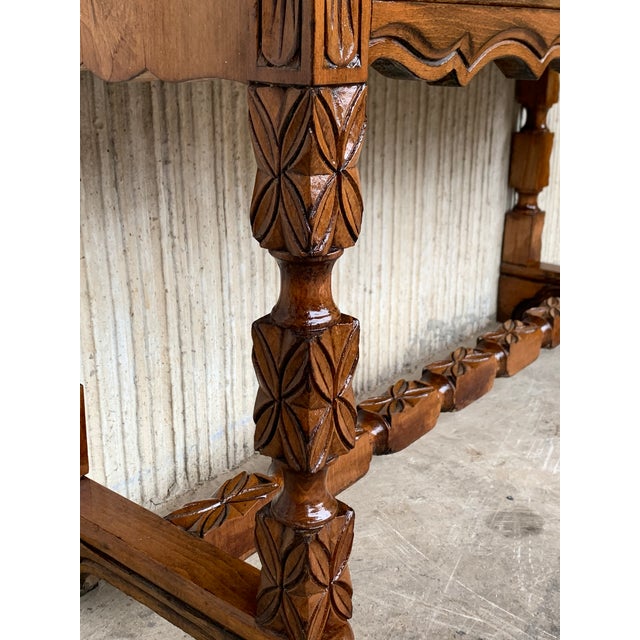 Early 20th Century Century Catalan Spanish Carved Walnut Console Table For Sale - Image 10 of 13