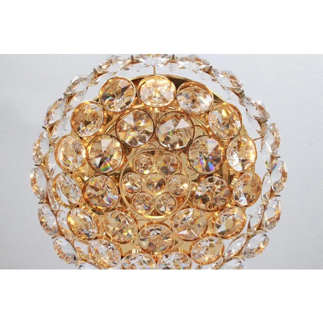 Gilt Brass and Crystal Glass Encrusted Chandelier from Palwa, Germany, 1970s For Sale - Image 9 of 11