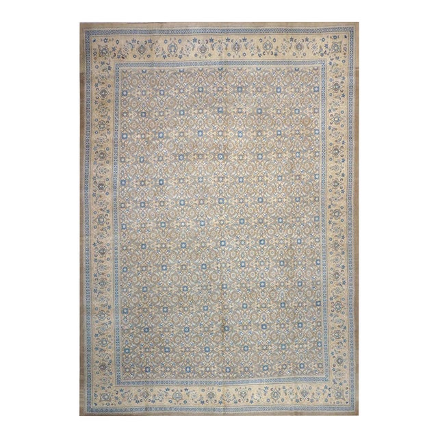 Antique Persian Sultanabad Wool 12x17 Tan, Grey & Light Blue Handmade Area Rug #1142501 For Sale