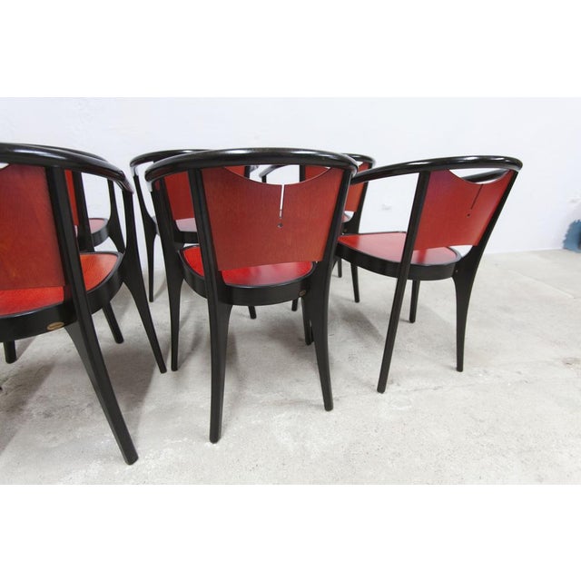Baumann Armchairs Model Diese in Colour Wengé and Red from Pagnon Pelhaître, Set of 6 For Sale - Image 10 of 18