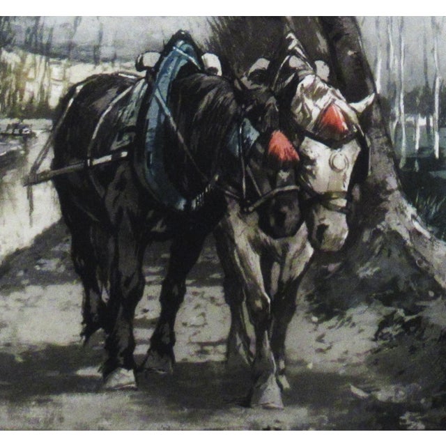 Ferdinand Jean Luigini, Cheveaux Tirant une Peniche (Horses pulling a Barge), Circa 1920 For Sale - Image 4 of 7