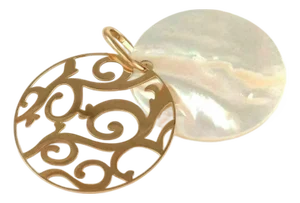 Mid 20th Century Mattioli Siriana MOP 18k Rose Gold Lattice & Gem Round Pendant