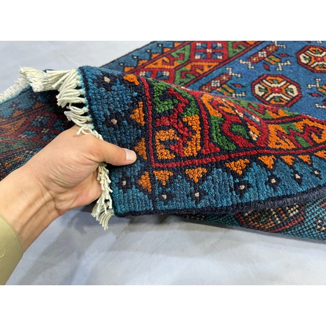 Extra-Long Teal Blue Tribal Wool Runner Rug With Geometric Medallions, 2'8" X 16' For Sale - Image 13 of 14
